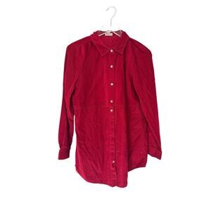 J. Jill Button Up Blouse‎ Corduroy Long Sleeve Red Basic Casual Tunic Medium